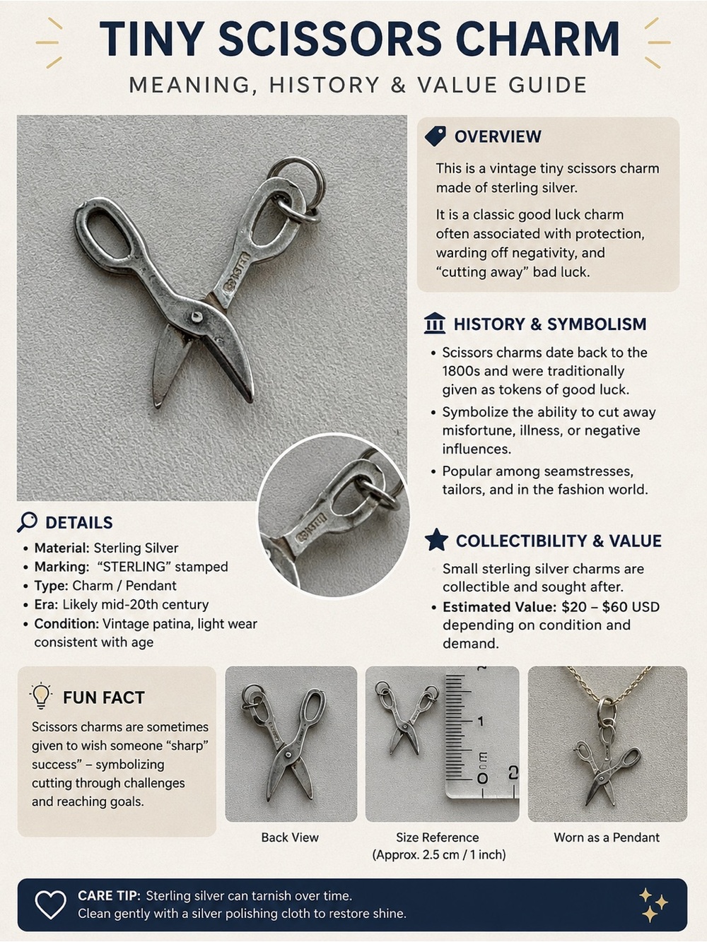 Vintage Sterling Silver Scissors Charm
